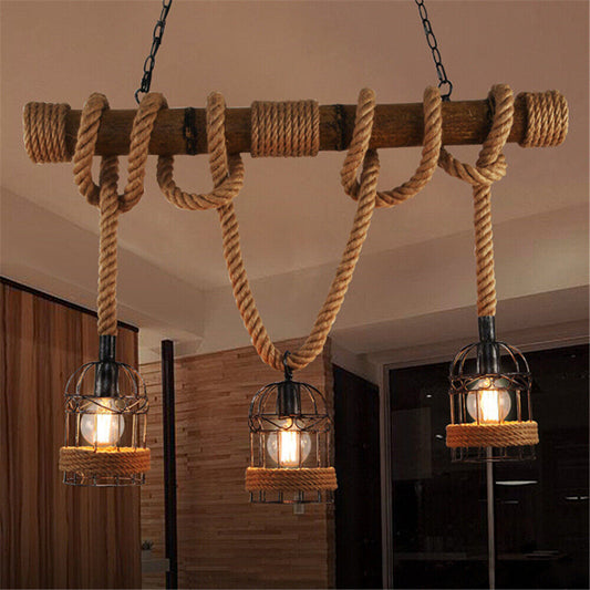3 Light Rope Cage Chandelier